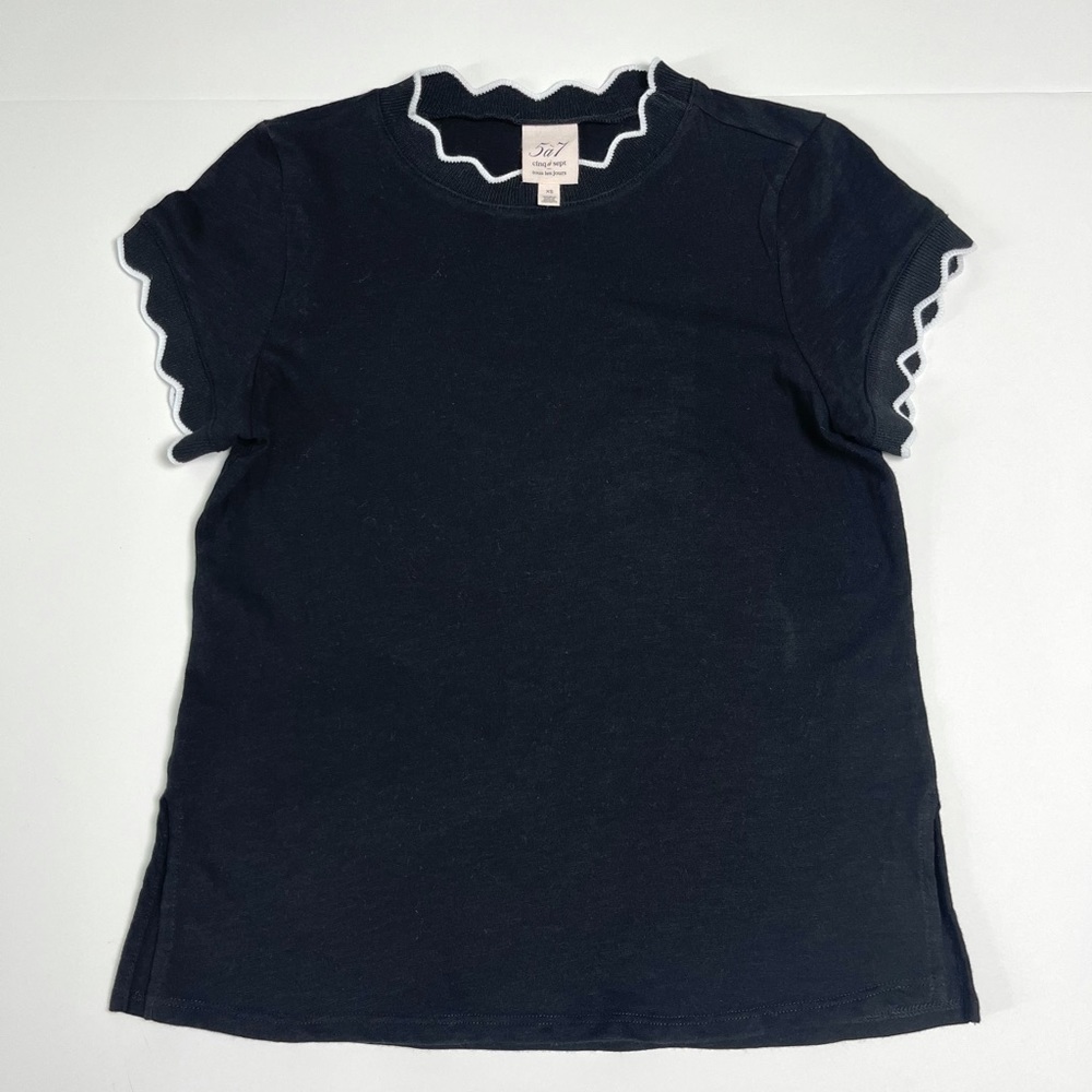 Cinq À Sept Women's Eve Scallop-Trim Cotton Tee - Black